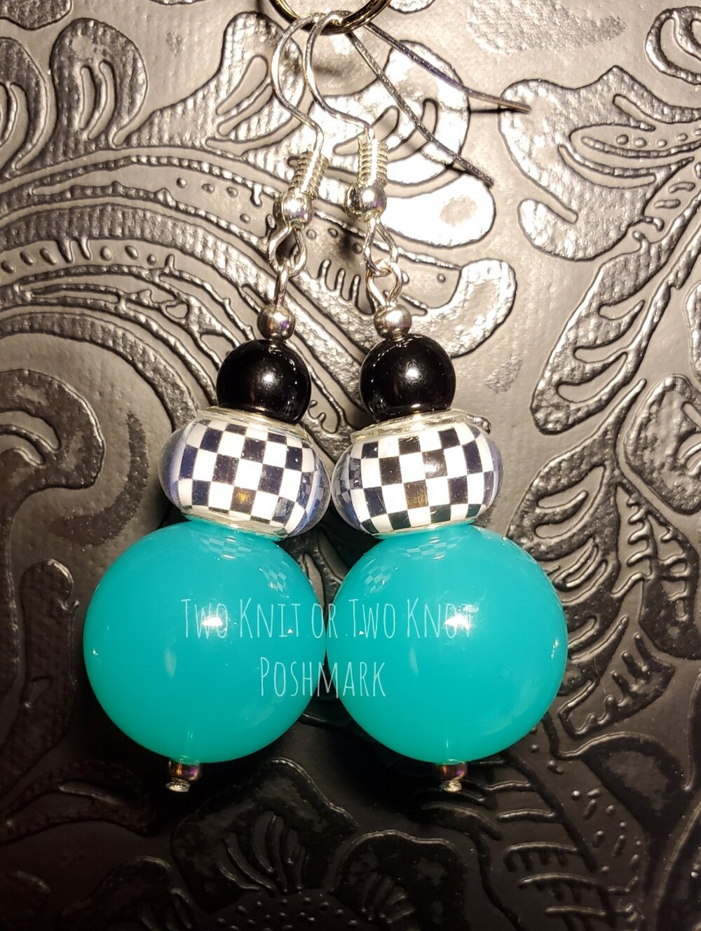 ⭐️ HANDMADE CHUNKY 20MM RETRO CHECKERED STATEMENT EARRINGS - TURQUOISE